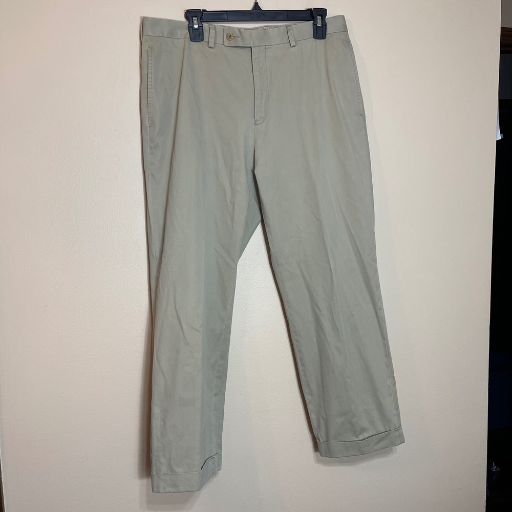 LAUREN Ralph Lauren Men's Chino Flat Front Pants Khaki Size 34W x 32L Cuffed‎